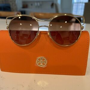 Gold Frame Sunglasses with Orange Case